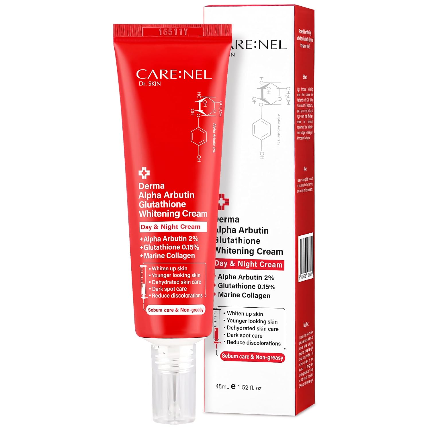 CARE:NEL Derma Alpha Arbutin Glutathione Whitening Cream, 45 ml